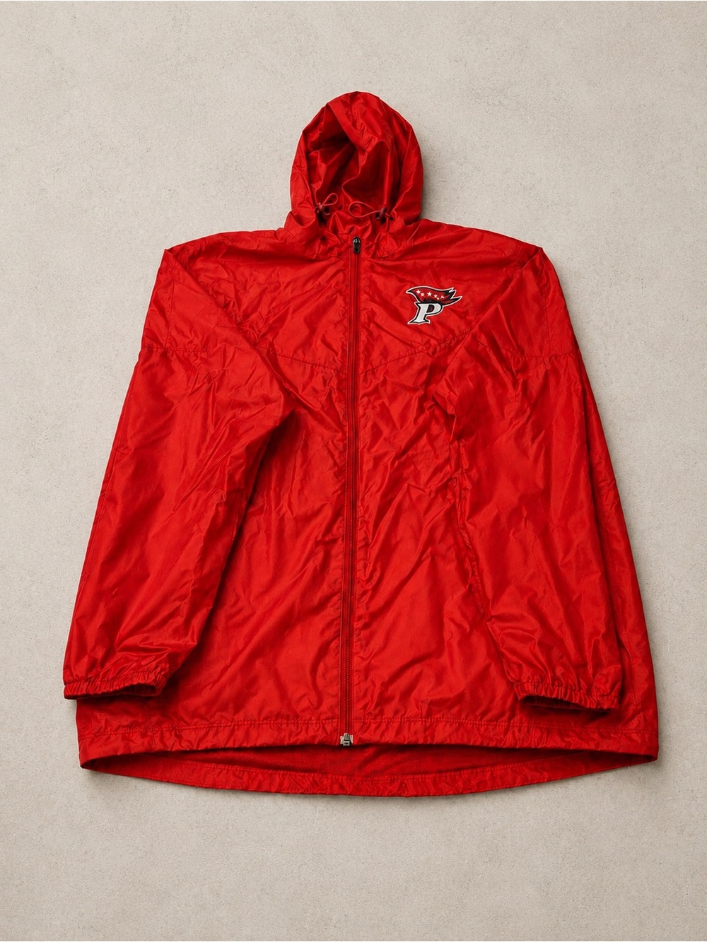 Red Hooded Windbreaker with 'P' Logo